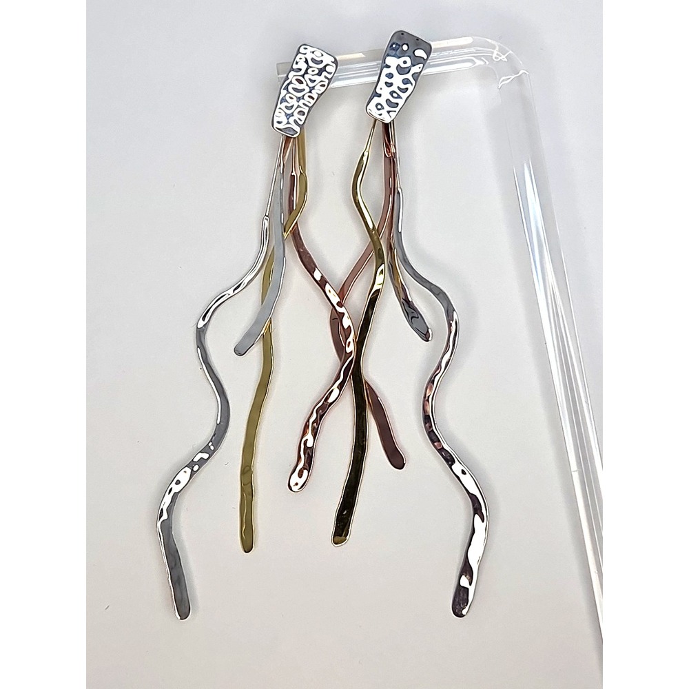 RLM Studio Hammered Wavy‎ Dangle Sterling Silver Brass Copper Tri Color Earrings